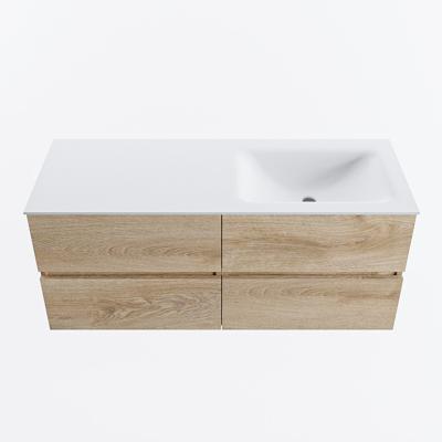 MONDIAZ VICA 120cm badmeubel onderkast Washed Oak 4 lades. Wastafel CLOUD rechts 1 kraangat, kleur Talc.
