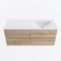 MONDIAZ VICA 120cm badmeubel onderkast Washed Oak 4 lades. Wastafel CLOUD rechts 1 kraangat, kleur Talc. - thumbnail