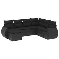 7-delige Loungeset met kussens poly rattan zwart - thumbnail