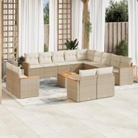 14-delige Loungeset met kussens poly rattan beige - thumbnail