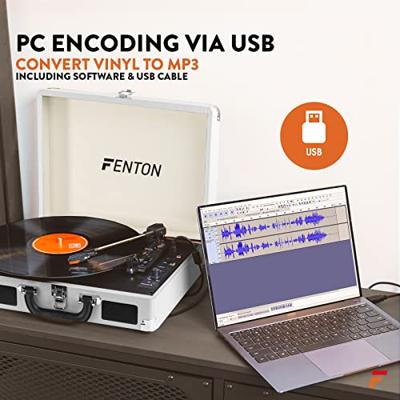 Fenton RP115D Retro Platenspeler in Koffer met Ingebouwde Speakers, Bluetooth en USB - Wit