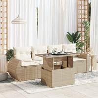 5-delige Loungeset met kussens poly rattan beige - thumbnail