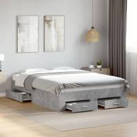 Bedframe met lades bewerkt hout betongrijs 120x190 cm - thumbnail