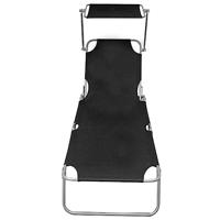 Ligbed inklapbaar met luifel aluminium zwart - thumbnail