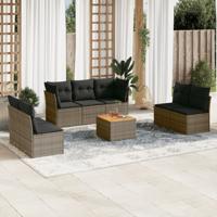 8-delige Loungeset met kussens poly rattan grijs - thumbnail