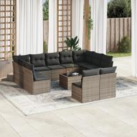 11-delige Loungeset met kussens poly rattan grijs - thumbnail