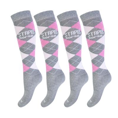 STAPP Horse Paardrijsokken Ruit 4-pack Grijs / Roze / Fuchsia-35/38