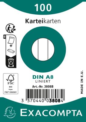 Exacompta steekkaarten, gelijnd, ft 5,5 x 7,4 cm, pak van 100 stuks, wit