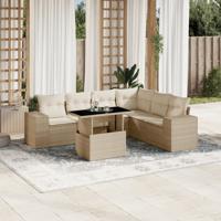 7-delige Loungeset met kussens poly rattan beige - thumbnail