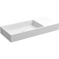 Fontein Clou Mini Wash Me Rechts 45x19x6cm Mirenaal Marmer Glans Wit (Met Voorbewerkt Kraangat) - thumbnail