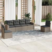 6-delige Loungeset met kussens poly rattan grijs - thumbnail