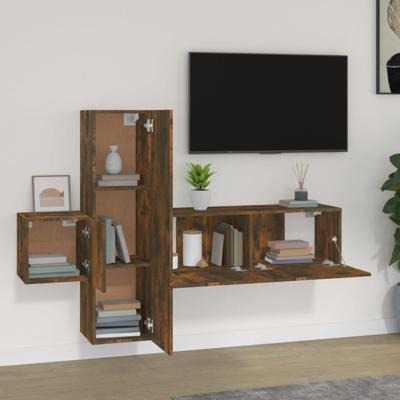 3-delige Tv-meubelset bewerkt hout gerookt eikenkleurig - thumbnail