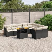 10-delige Loungeset met kussens poly rattan zwart - thumbnail