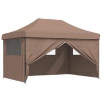 Partytent inklapbaar pop-up met 4 zijwanden bruin - thumbnail