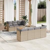 8-delige Loungeset met kussens poly rattan gemengd beige - thumbnail