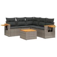 5-delige Loungeset met kussens poly rattan grijs - thumbnail
