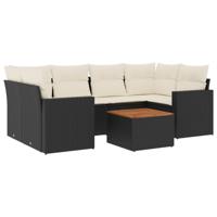 7-delige Loungeset met kussens poly rattan zwart - thumbnail