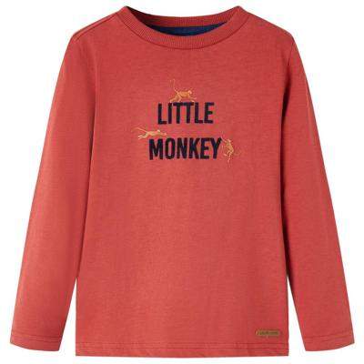 Kindershirt met lange mouwen aapjesprint 128 roodbruin Kindershirt met lange mouwen aapjesprint 128 roodbruin