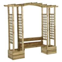 Pergola met bank en plantenbakken geïmpregneerd grenenhout - thumbnail