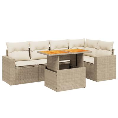 6-delige Loungeset met kussens poly rattan beige