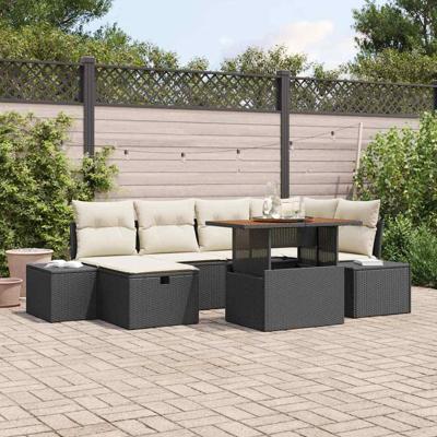 Tuinbankenset met kussen met opslag 7 pcs Zwart poly rattan