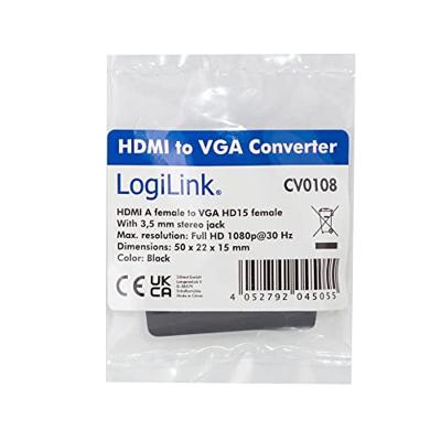 LogiLink CV0108 Adapter [1x HDMI-bus - 1x VGA-bus] Zwart