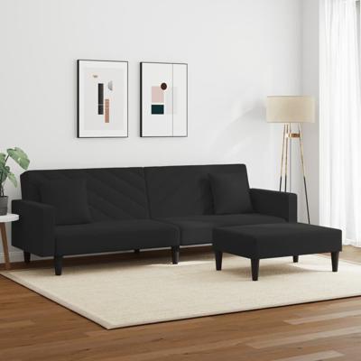 2-delige Loungeset met kussens fluweel zwart - thumbnail