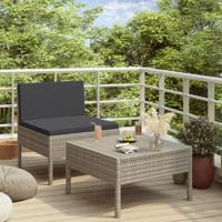 2-delige Loungeset met kussens poly rattan grijs - thumbnail