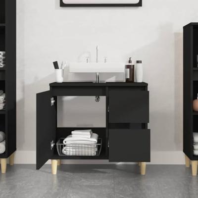 Badkamerkast 65x33x60 cm bewerkt hout zwart