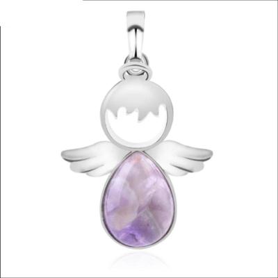 Vrouwen engel vleugels Hangers natuurlijke kristallen stenen kettingen (Amethyst)