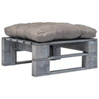 Tuinhocker met grijs kussen pallet hout grijs - thumbnail