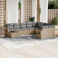 10-delige Loungeset met kussens poly rattan beige - thumbnail