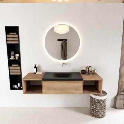 MONDIAZ BUKLA 160cm badmeubel met open module 40 L+R kleur Washed Oak met 2 lades. Wastafel CLOUD midden 0 kraangaten kleur Urban.