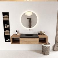 MONDIAZ BUKLA 160cm badmeubel met open module 40 L+R kleur Washed Oak met 2 lades. Wastafel CLOUD midden 0 kraangaten kleur Urban. - thumbnail