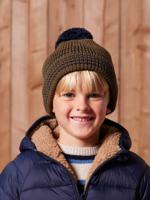 Geruite jongens babyset muts + snood + wanten/handschoenen kaki - thumbnail