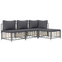 4-delige Loungeset met kussens poly rattan antracietkleurig - thumbnail