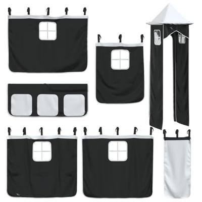 Stapelbed met glijbaan en gordijnen wit en zwart 90x200 cm