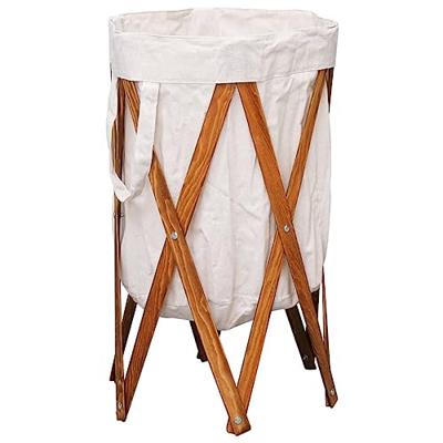 VidaXL Wasmand inklapbaar hout en stof crème VidaXL Wasmand inklapbaar hout en stof crème