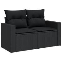 8-delige Loungeset met kussens poly rattan zwart - thumbnail