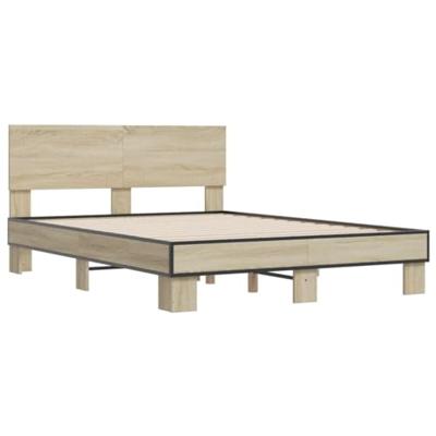 Bedframe bewerkt hout metaal sonoma eikenkleurig 140x200 cm