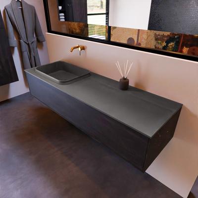 Badkamermeubelset Mondiaz Erin 150 cm met 1 Lade met RIDGE Wastafel Links Dark grey Zonder Kraangaten Greeploos Mat Dark Brown