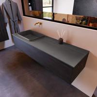 Badkamermeubelset Mondiaz Erin 150 cm met 1 Lade met RIDGE Wastafel Links Dark grey Zonder Kraangaten Greeploos Mat Dark Brown - thumbnail