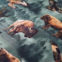 Kindertrui met runderen en adelaarsprint 140 donkergroen - thumbnail