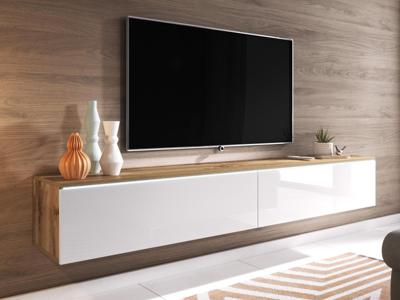 TV-meubel DUBAI 2 klapdeuren 140 cm hoogglans wit/eik wotan met verlichting TV-meubel DUBAI 2 klapdeuren 140 cm hoogglans wit/eik wotan met verlichting