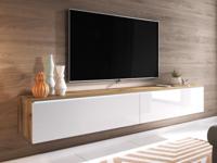 TV-meubel DUBAI 2 klapdeuren 140 cm hoogglans wit/eik wotan met verlichting - thumbnail