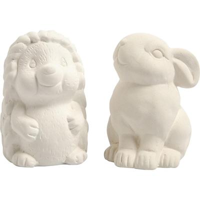 Creativ Company Dierenspaarpot, egel en konijn, h: 10 cm, wit, 2 stuk/ 1 doos