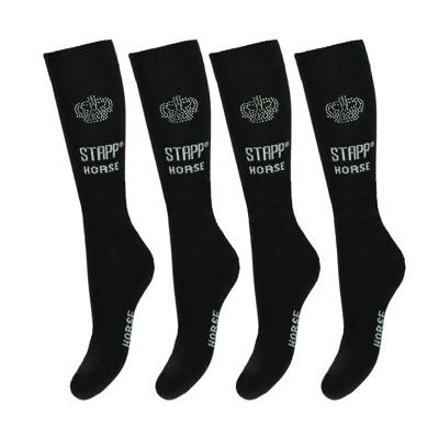 STAPP Horse Paardrijsokken Kroon Strass 4-pack Zwart / Zilver-35/38