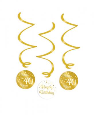 Hangdecoratie Swirls 40 Jaar Goud/Wit (3st)