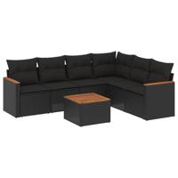 7-delige Loungeset met kussens poly rattan zwart - thumbnail