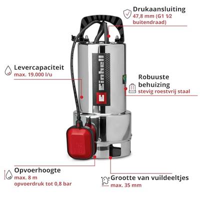 Einhell GC-DP 7035 N ECO PLUS 4170765 Slangenpomp 19000 l/h 8 m - thumbnail